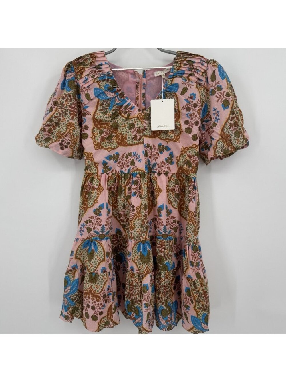 Anna Cate Sloan Mini Dress in Peach Bellini Floral Print size S 100% Cotton $298